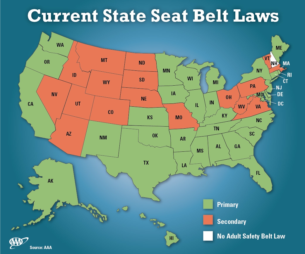AAA State Seat Belt Law Map AAA Exchange