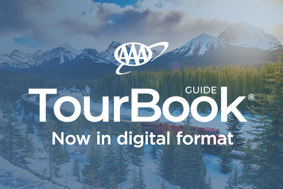 AAA TourBook Guide graphic with company logo and image of mountains